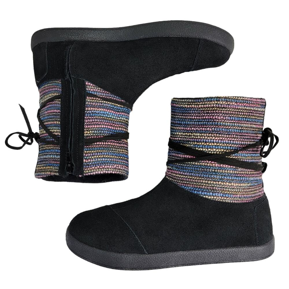 Toms Nepal Black Metallic Suede Boots, Women's Size 6
